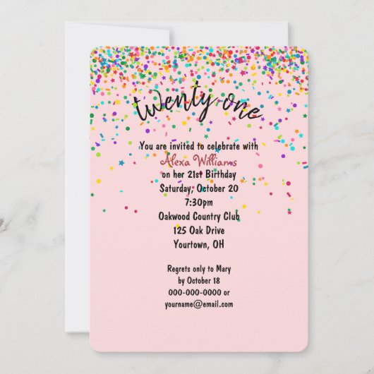 confetti 21e verjaardagsfeestje kaart (Voorkant)