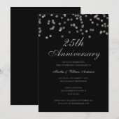 Confetti 25th Wedding Jubileum Black & Silver Kaart (Voorkant / Achterkant)