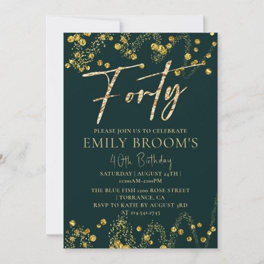 Confetti 40e verjaardag 40e gouduitnodiging kaart (Voorkant)