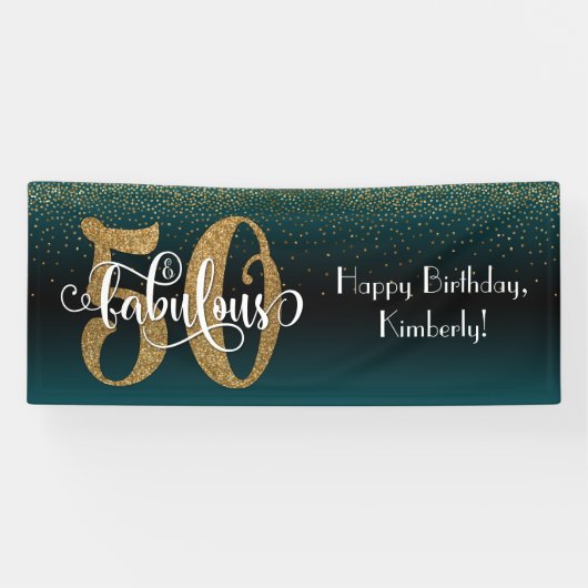 Confetti 50 & Fabulous Birthday Blauwgroen + Black Spandoek (Horizontaal)