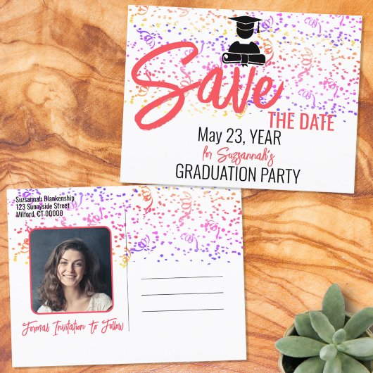 Confetti Aangepaste foto Afstuderen Opslaan Datum Aankondigingskaart
