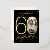 Confetti Aangepaste foto Goud Zwart 60e Verjaardag Folie Uitnodiging Briefkaart (Voorkant / Achterkant)