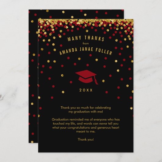 Confetti Afstuderen Hartelijk dank, Maroon Gold Gl Kaart (Voorkant / Achterkant)