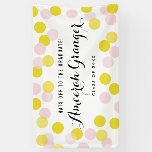 Confetti Afstuderen roze en gele pokadots Spandoek (Verticaal)