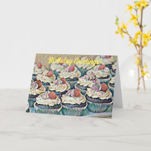 Confetti Art Cupcakes Verjaardag Kaart (Gele Bloem)
