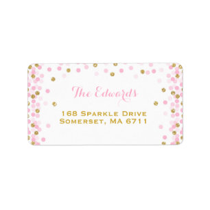 Confetti Baby shower Adresetiketten roze en goud Etiket