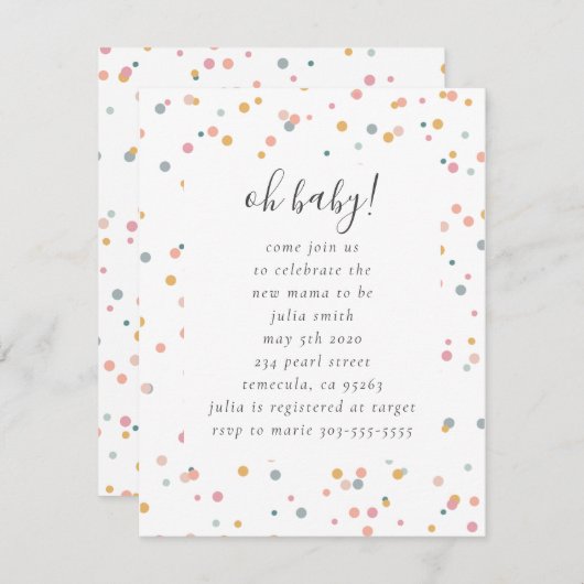 Confetti Baby shower Uitnodiging Informatiekaartje (Voorkant / Achterkant)