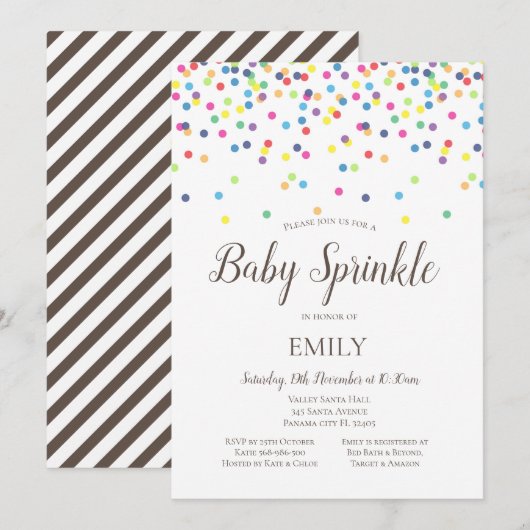 Confetti Baby Sprinkle Uitnodiging - Baby shower (Voorkant / Achterkant)