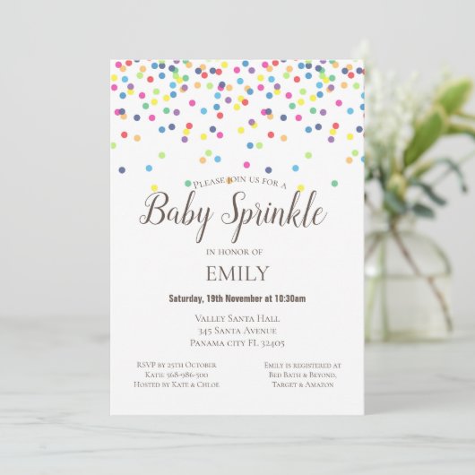 Confetti Baby Sprinkle Uitnodiging - Baby shower (Staand voorkant)