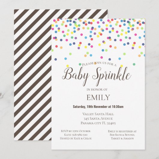 Confetti Baby Sprinkle Uitnodiging - Baby shower (Voorkant / Achterkant)