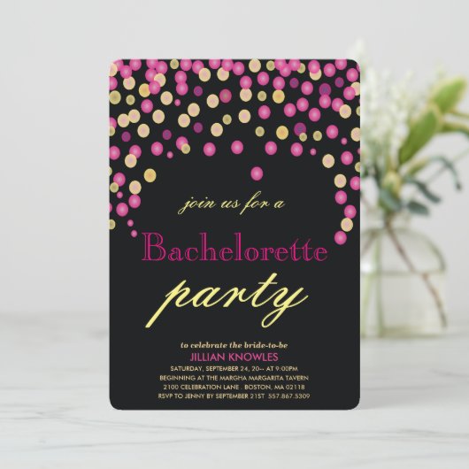 Confetti Bachelorette Faux Pink Glitter Hen Party Kaart (Staand voorkant)