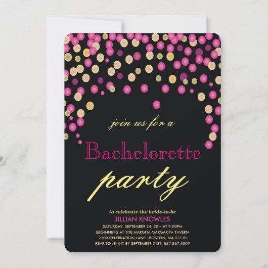 Confetti Bachelorette Faux Pink Glitter Hen Party Kaart (Achterkant)