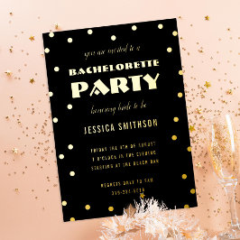 Confetti Bachelorette Party Black and Gold Foil Folie Uitnodiging