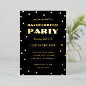 Confetti Bachelorette Party Black and Gold Foil Folie Uitnodiging (Staand Voorkant)