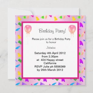 confetti ballon BIRTHDAY PARTIJ INVITATIE roze Kaart