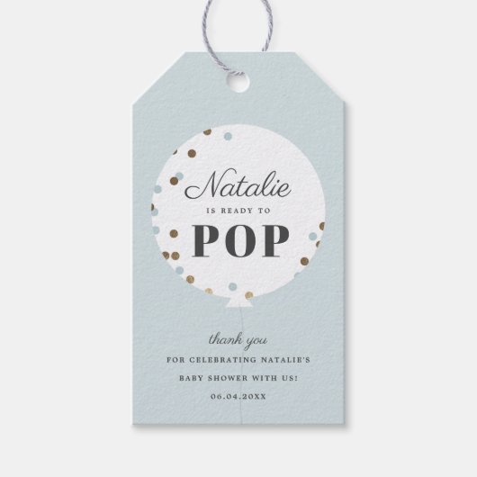 Confetti ballon klaar voor pop baby shower cadeaulabel (Voorkant)