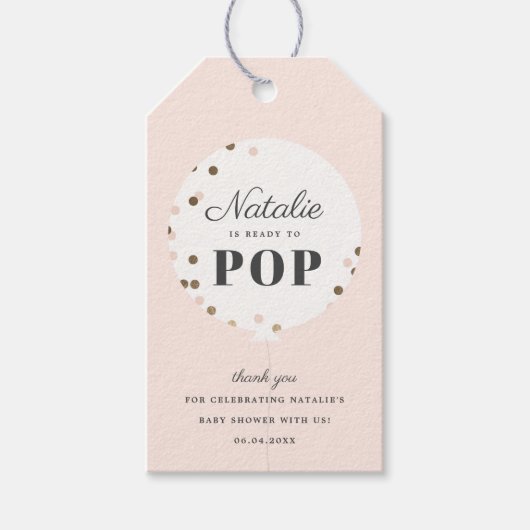 Confetti ballon klaar voor pop baby shower cadeaulabel (Voorkant)