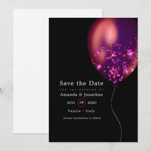Confetti Ballon Trouwen Save The Date (Voorkant / Achterkant)