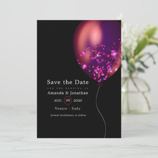 Confetti Ballonbruiloft Save The Date (Staand voorkant)