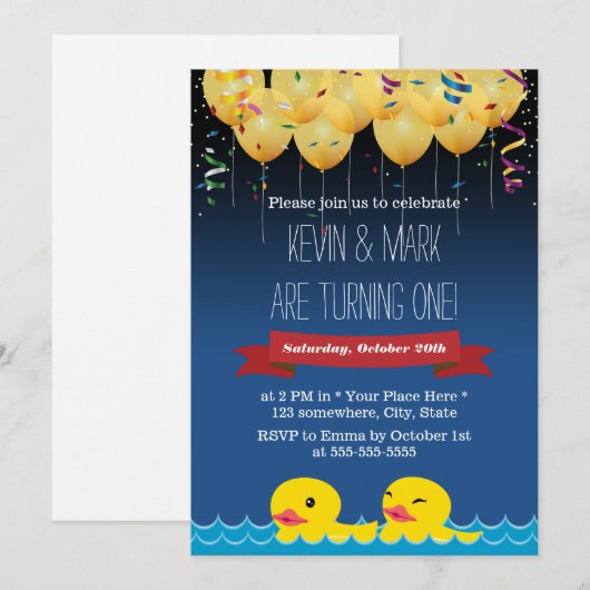 Confetti & Ballonnen & Duck Twins Verjaardag Kaart (Voorkant / Achterkant)