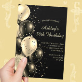 Confetti Ballonnen Zwart en Goud 50e Verjaardag Kaart
