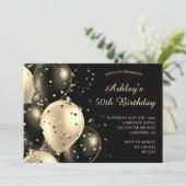 Confetti Balloons  Gold 50e Verjaardag Kaart (Staand voorkant)
