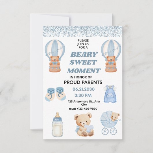 CONFETTI ,BEARY SWEET 3.5" X5" BOY SAVE THE DATE (Voorkant)