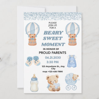 CONFETTI, BEARY SWEET MOMENT 5X7 BOY BABY SHOWER KAART