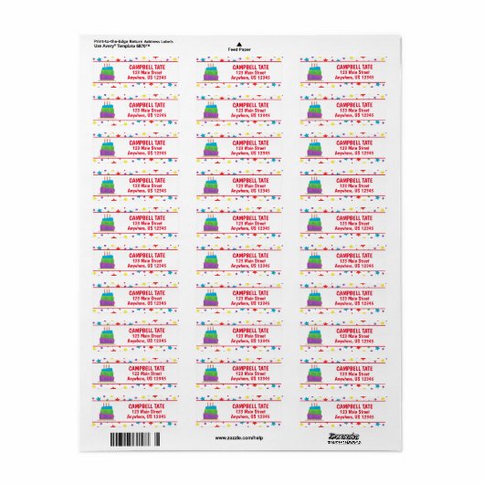 Confetti Birthday Cake Return Address Labels (Full Sheet)