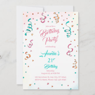 Confetti Birthday Invitation template editable Kaart