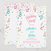 Confetti Birthday Invitation template editable Kaart (Voorkant / Achterkant)