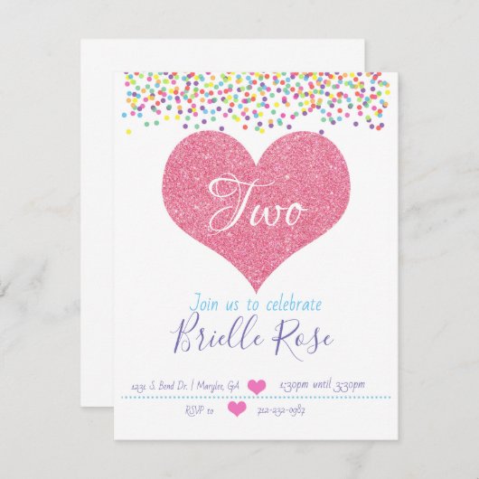 Confetti Birthday Invite Kaart (Voorkant / Achterkant)