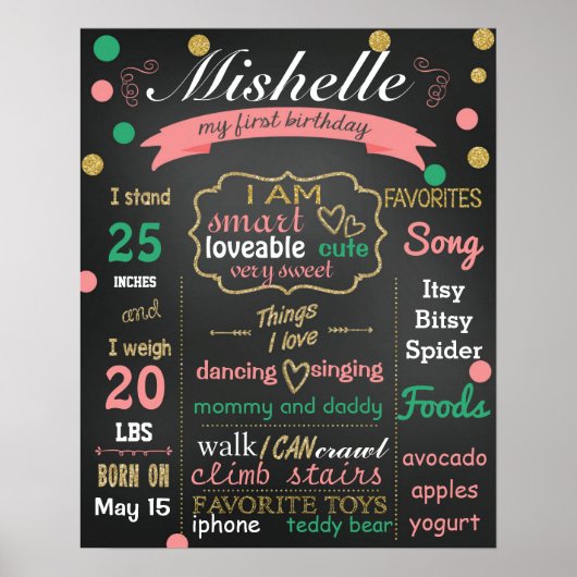 Confetti Birthday-schoolbord voor bordbord Poster (Voorkant)