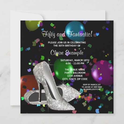 Confetti Black High Heels Vrouwen Verjaardagsfeest Kaart (Voorkant)