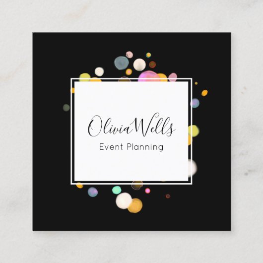 Confetti Black Square Visitekaartje Event Planner (Voorkant)