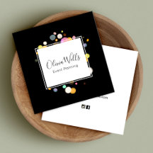 Confetti Black Square Visitekaartje Event Planner