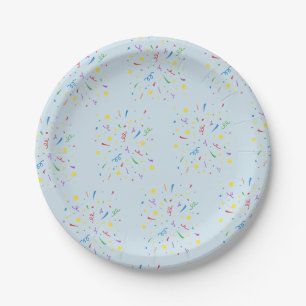 Confetti Blau 1e Verjaardag Papieren Bordje
