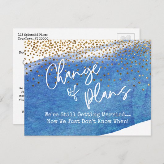 Confetti & Blauw Verandering van Plannen Uitgestel Briefkaart (Voorkant / Achterkant)