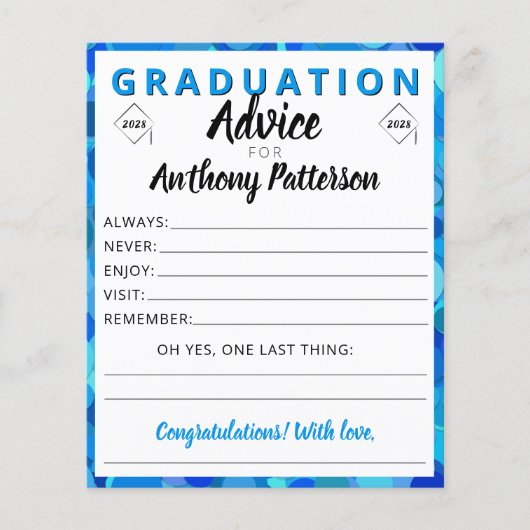Confetti Blauwe afstuderen-advieskaart (Voorkant)