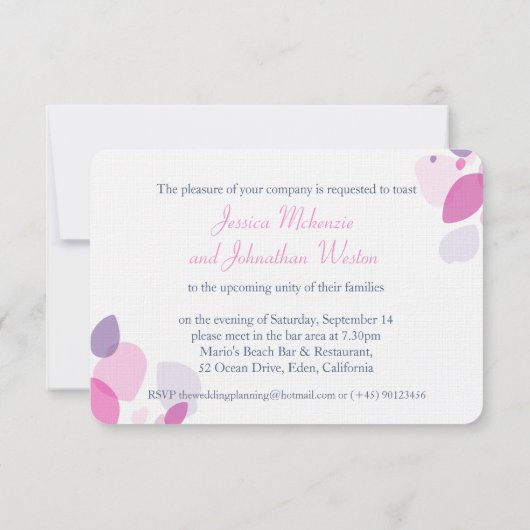 Confetti bloemblaadjes blauw roze repetitie nodig kaart (Achterkant)