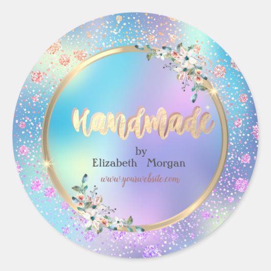 Confetti, bloemen, holografisch, handgemaakt ronde sticker (Voorkant)