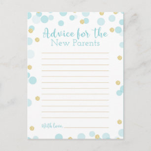 Confetti Blue and Gold Baby shower Woorden van adv Briefkaart