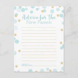Confetti Blue and Gold Baby shower Woorden van adv Briefkaart