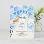 Confetti Blue Balloon Poppin' Bottles Baby shower Kaart (Staand voorkant)