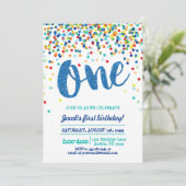 Confetti Blue Glitter eerste verjaardag Kaart (Staand voorkant)