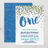 Confetti Blue Glitter eerste verjaardag Kaart (Voorkant / Achterkant)