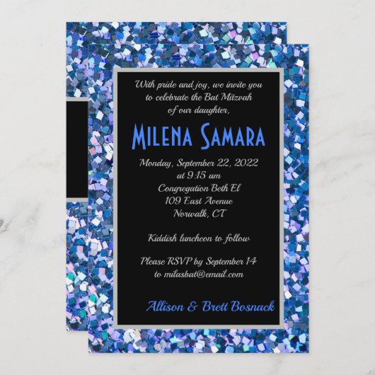 Confetti Blue Invitation Kaart (Voorkant / Achterkant)