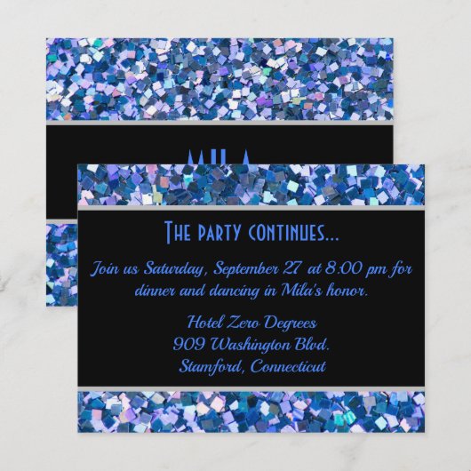 Confetti Blue Party Kaart (Voorkant / Achterkant)