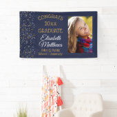 Confetti Blue Photo Congrats Afstuderen Name Schoo Spandoek (Insitu)