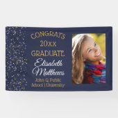 Confetti Blue Photo Congrats Afstuderen Name Schoo Spandoek (Horizontaal)